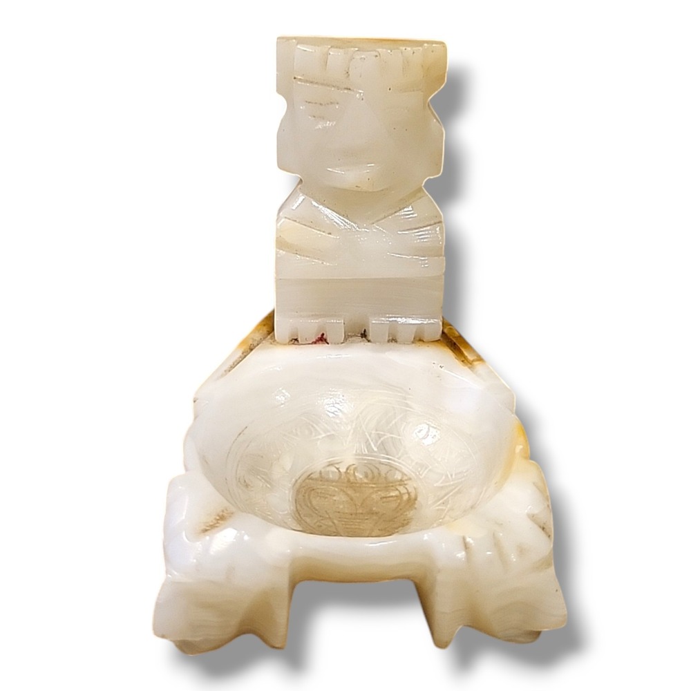 Vintage Aztec Mayan Onyx Carved Stone Mexican Folk Art Ashtray